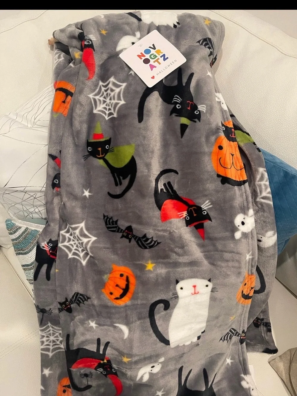Novelty Kids Halloween Cat & Pumpkin Costume Blanket - Gray